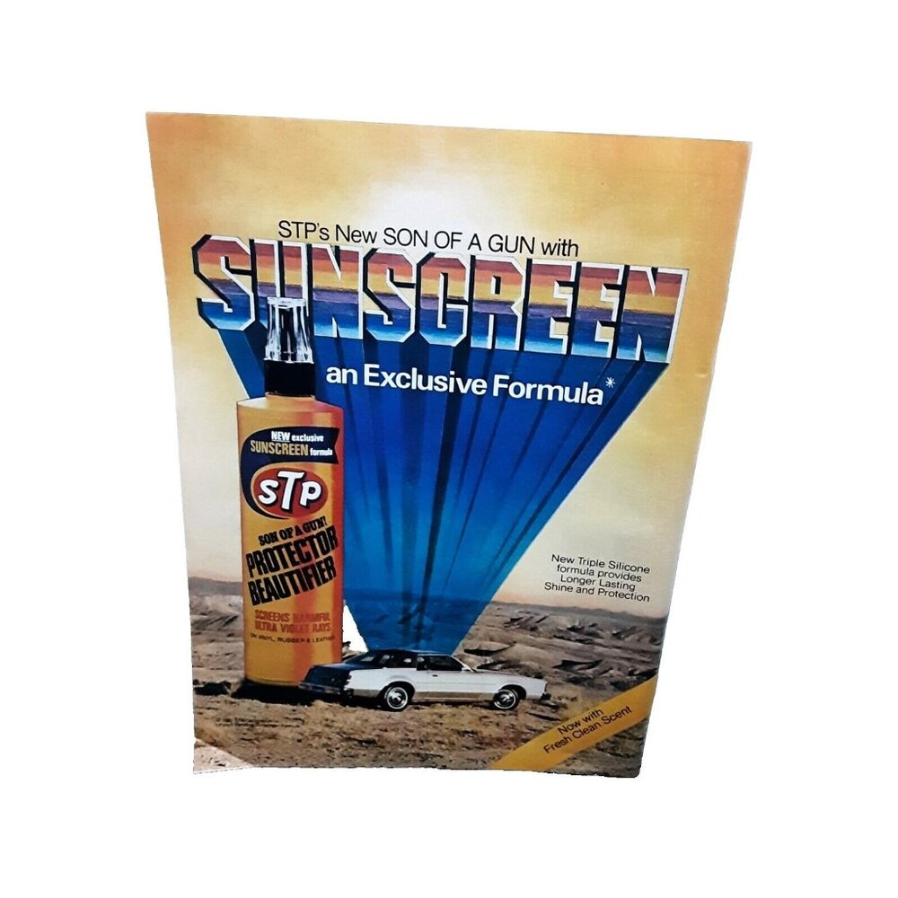 1981 STP Protector with Chrysler Cordoba car Original Print Ad 80s